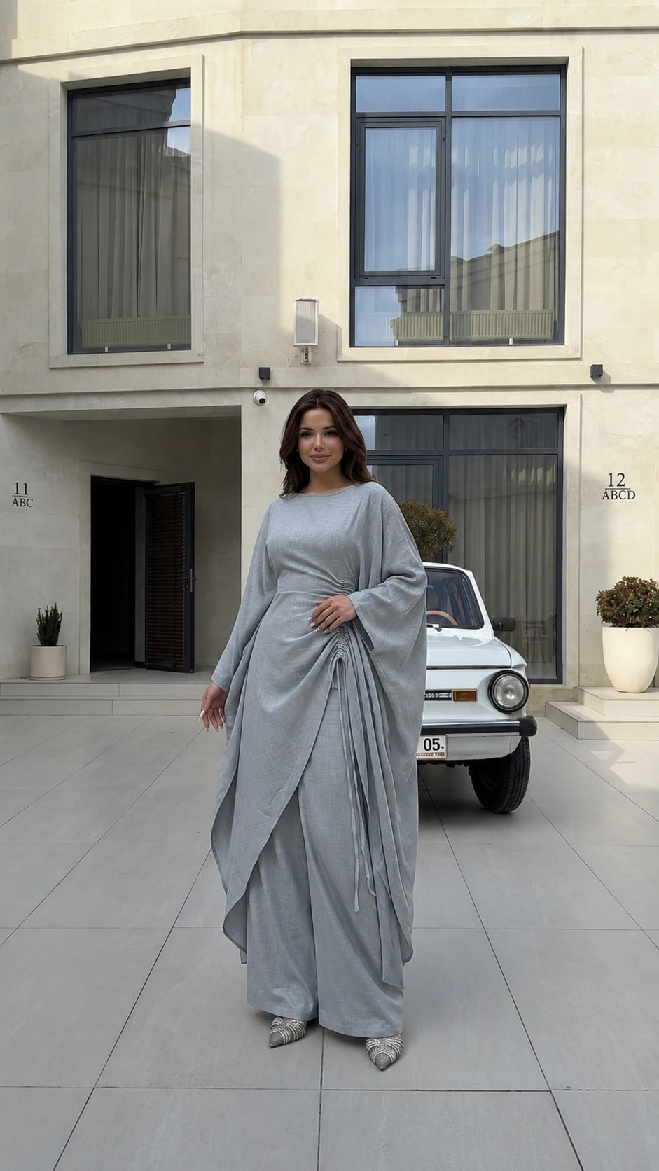 Batwing Sleeve Ruched Kaftan Dress
