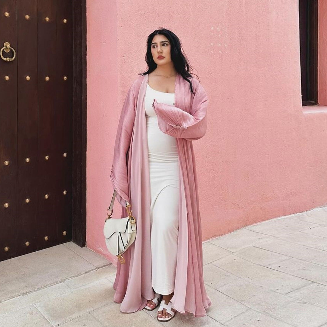 Wrinkled Cuffs Shiny Silk Abaya