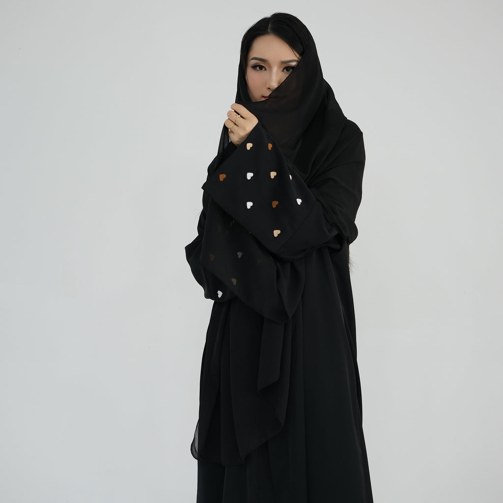 Heart Embroidery Open Abaya
