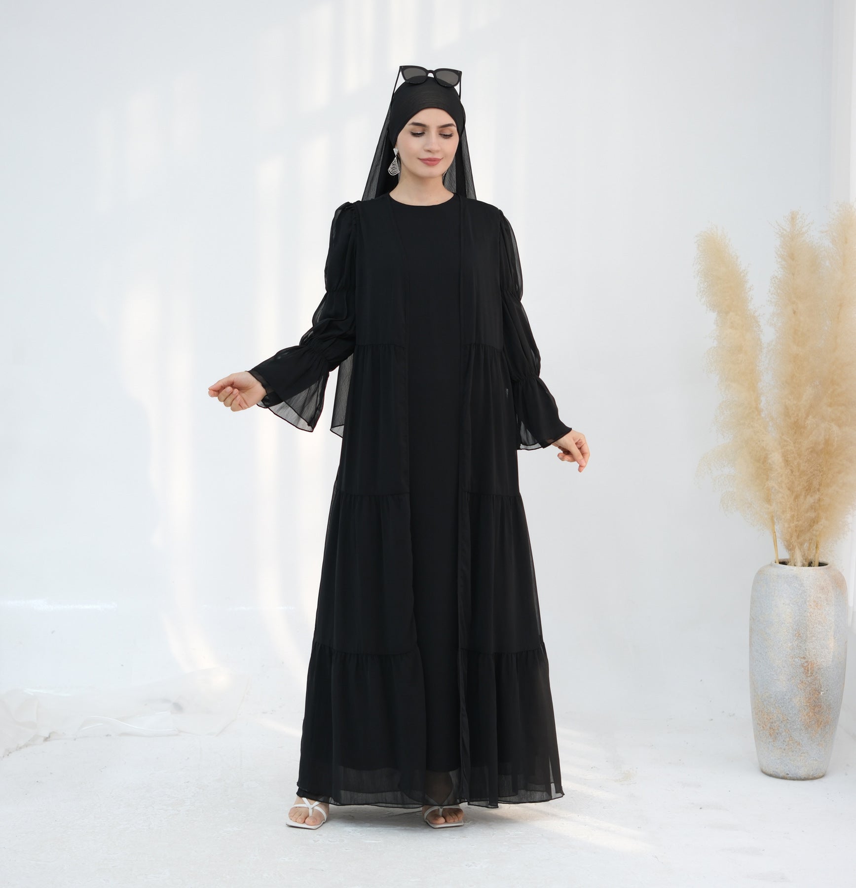 3 Pcs Set Elegant Chiffon Abaya with Hijab
