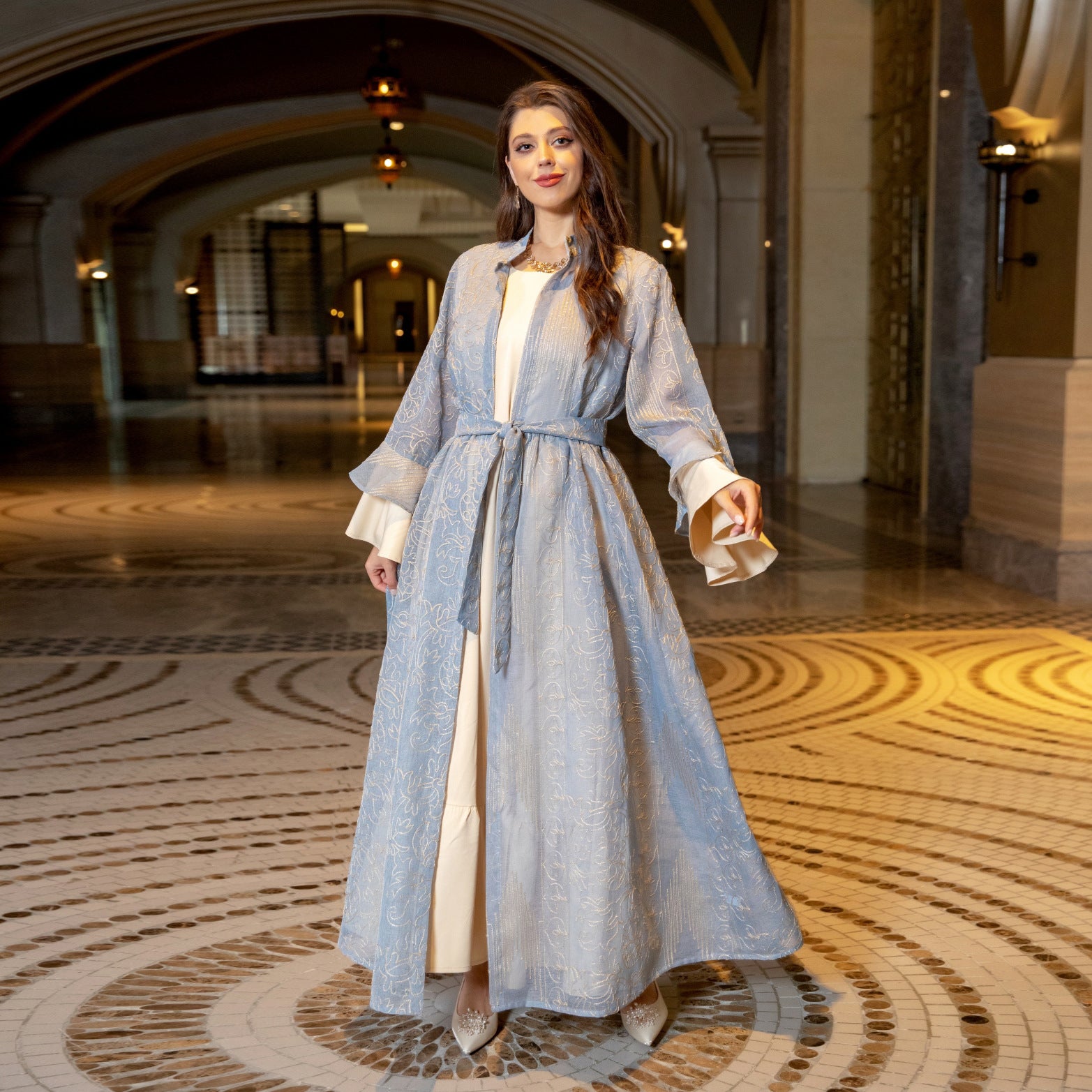 Abaya Ruffle Sleeve Stand Collar