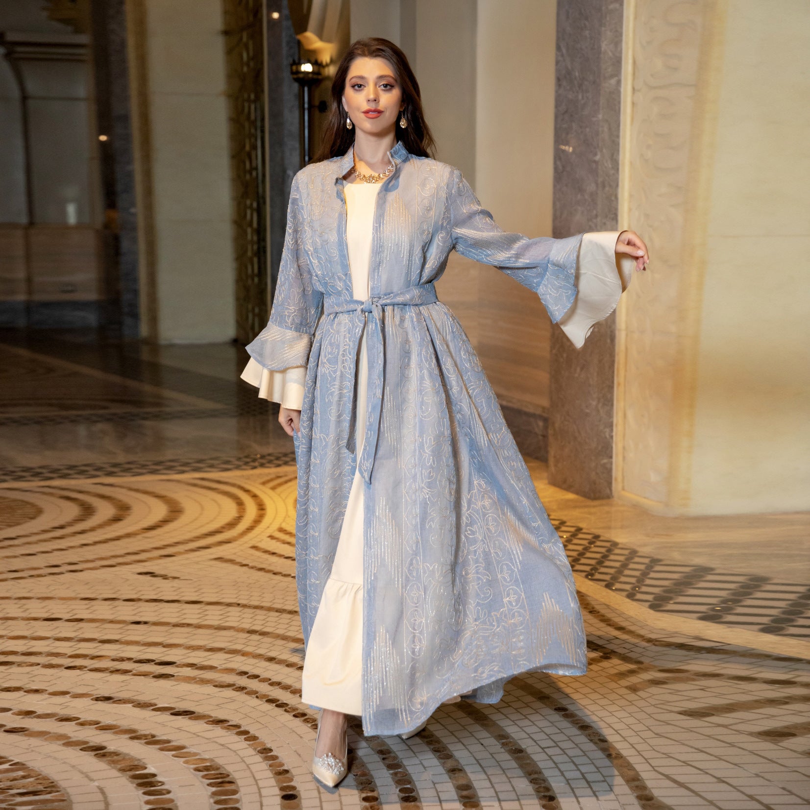 Abaya Ruffle Sleeve Stand Collar