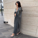 Bright Satin Solid Color Bat Sleeves Open Abaya