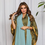 Bright Satin Solid Color Bat Sleeves Open Abaya