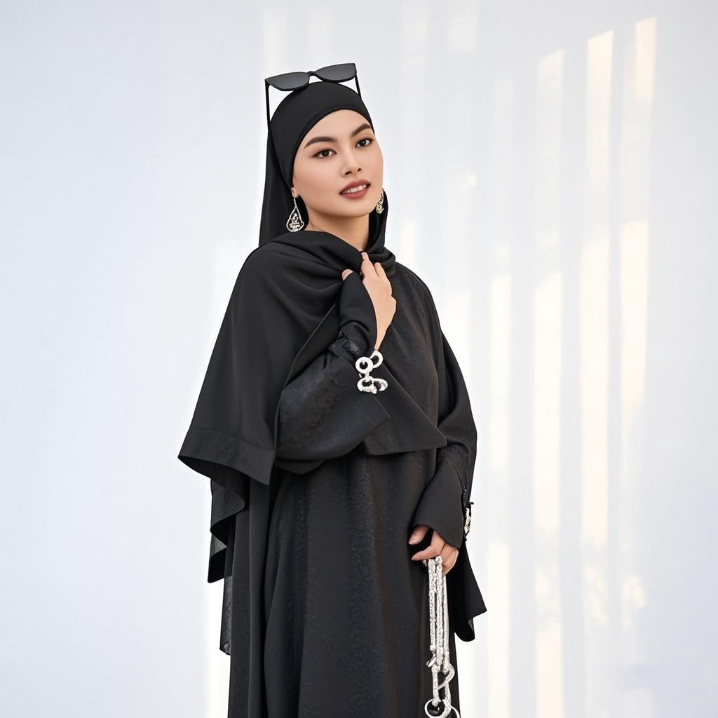 Fashion Jacquard Bow Dress with Hijab