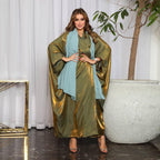 Bright Satin Solid Color Bat Sleeves Open Abaya