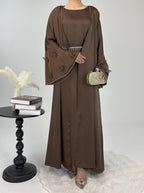 2 Pcs Butterfly Satin Abaya with Crystal Chain