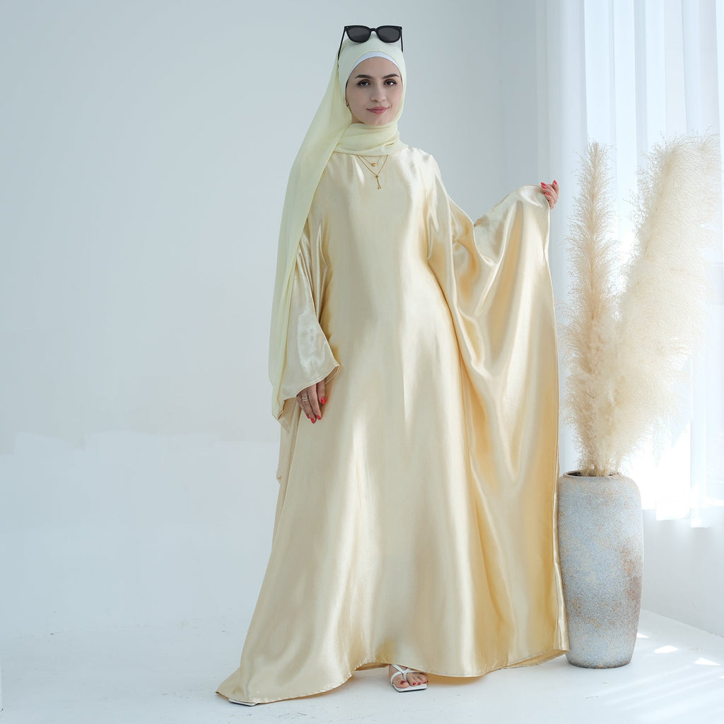 Bright Lemon Yellow Butterfly Abaya with Hijab