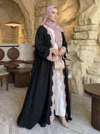 Luxury Floral Lace Open Front Abaya