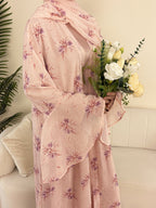 Elegant Flower Chiffon Open Abaya