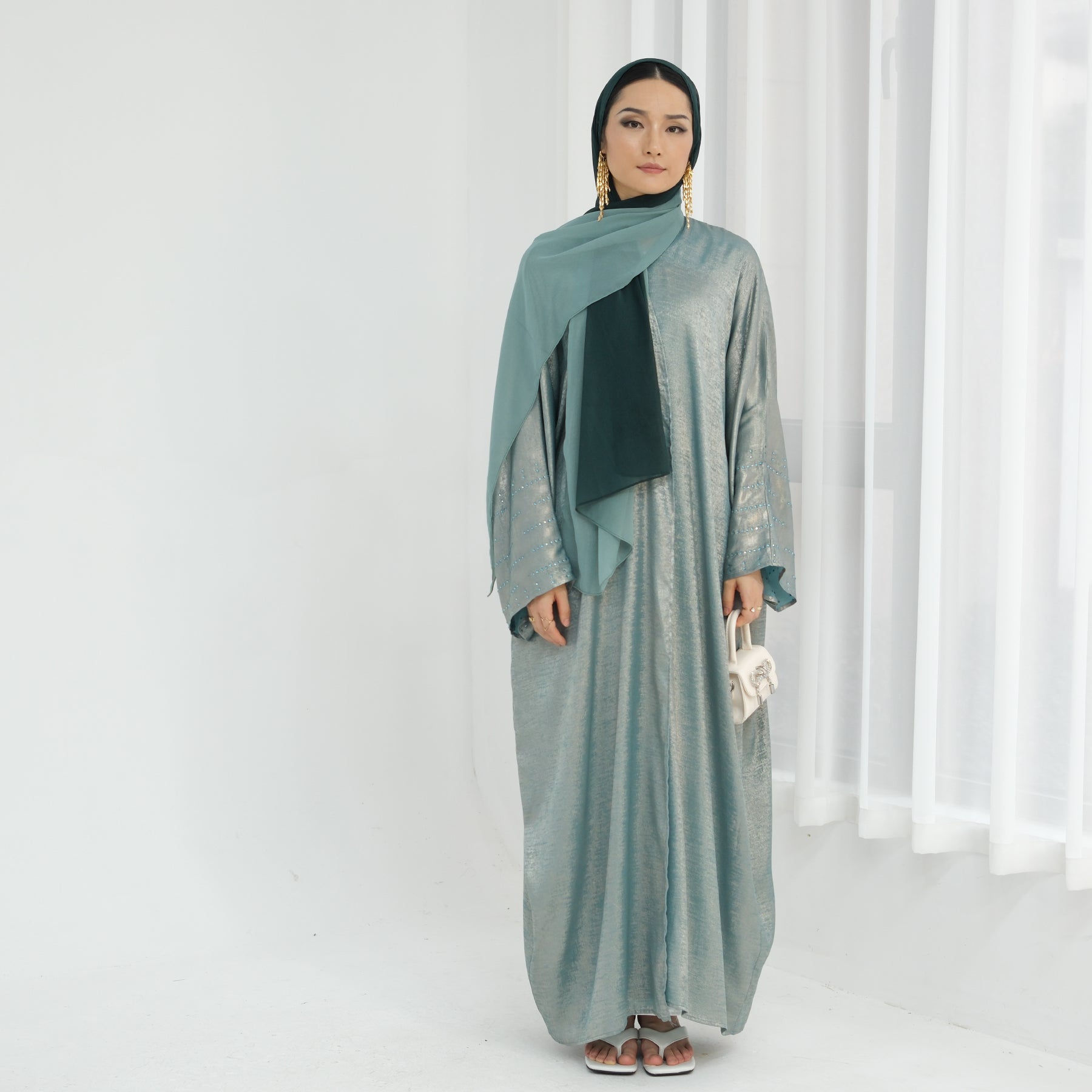 Bead Embellished Open Abaya