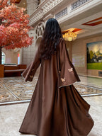 Elegant Butterfly Satin Open Abaya Dress