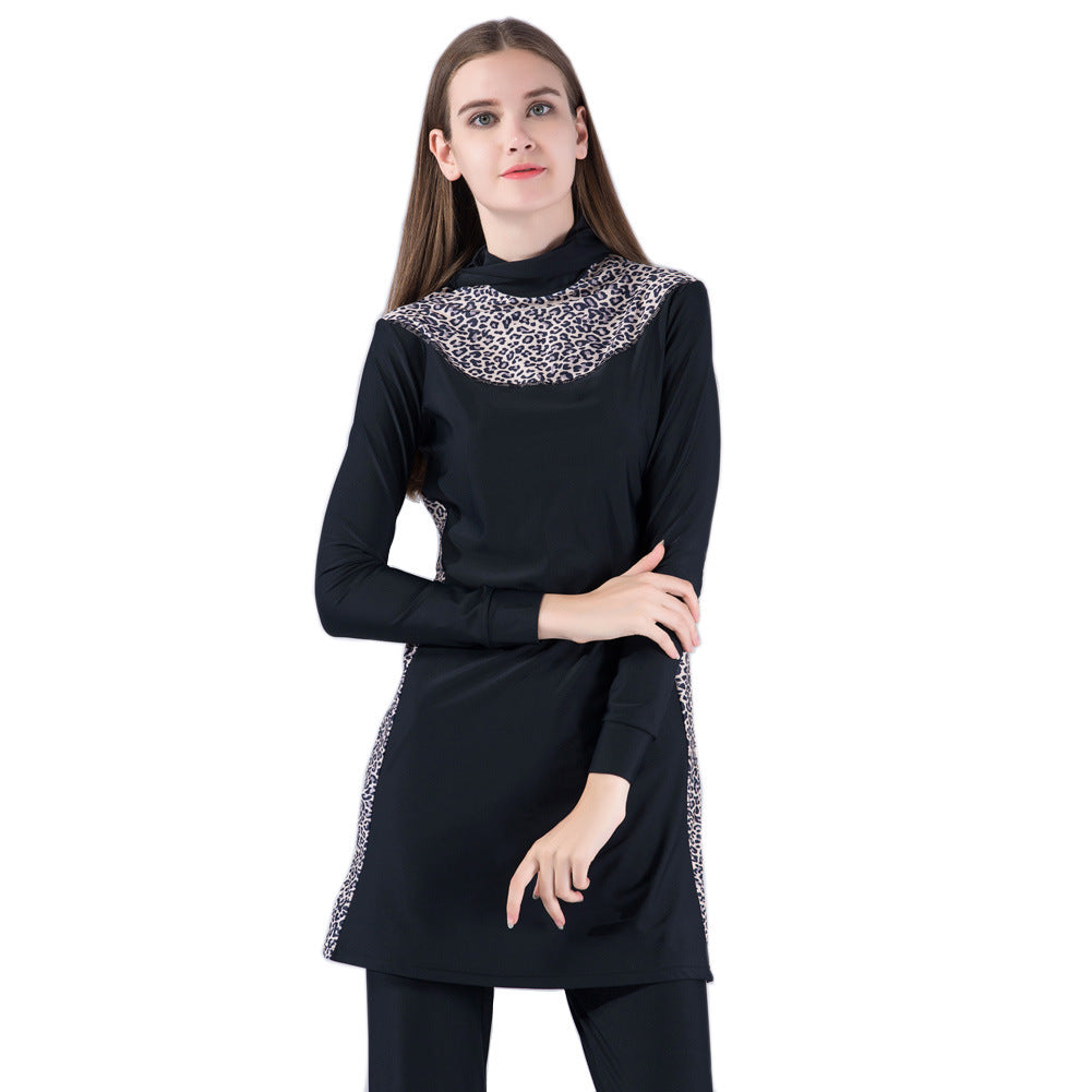 Leopard Print Long Sleeve Swimwear Set