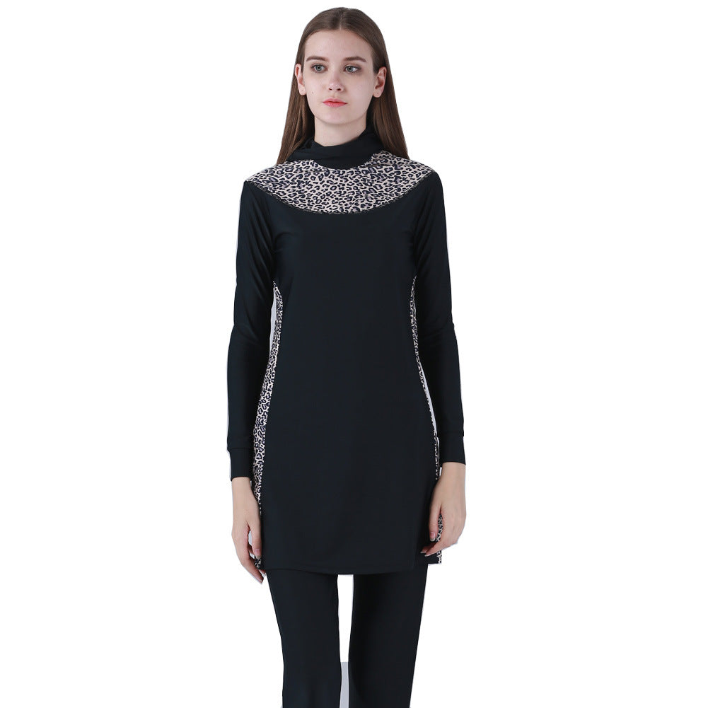 Leopard Print Long Sleeve Swimwear Set