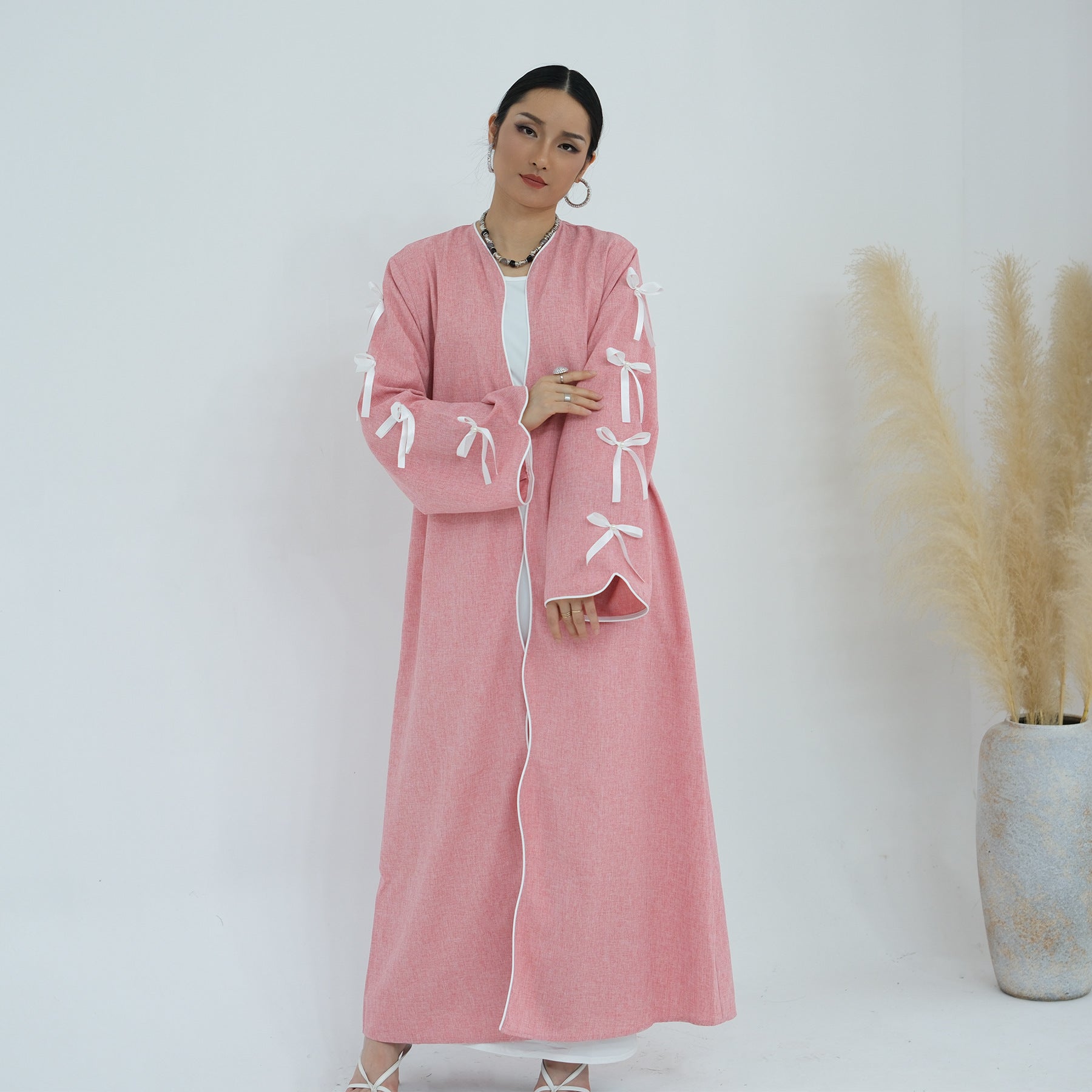 Bowknot Sleeve Muslim Open Abaya