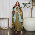 Bright Satin Solid Color Bat Sleeves Open Abaya
