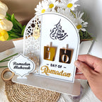 3D Golden Moon Ramadan Table Ornament White + Gold