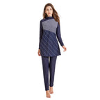 Blue and White Stripe Long Sleeve Swimwear