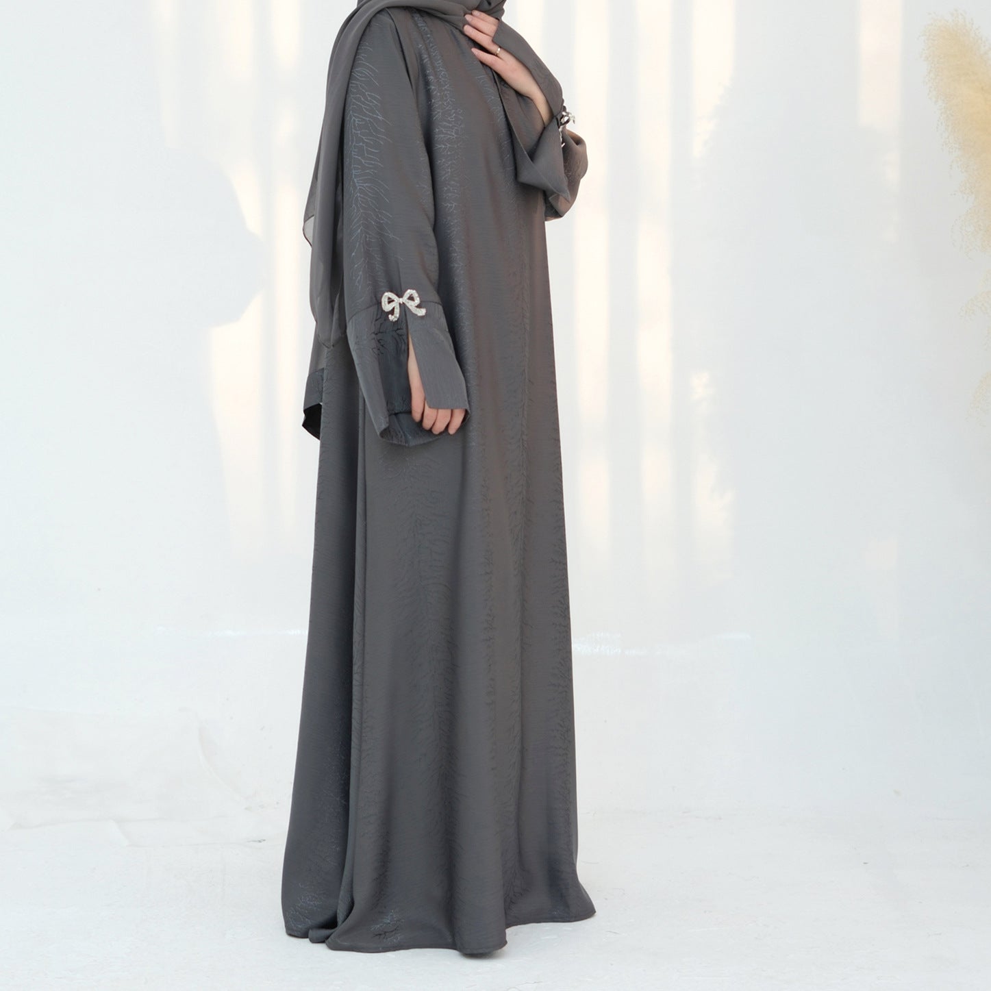 Fashion Jacquard Bow Dress with Hijab
