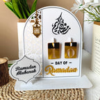 3D Golden Moon Ramadan Table Ornament White + Gold