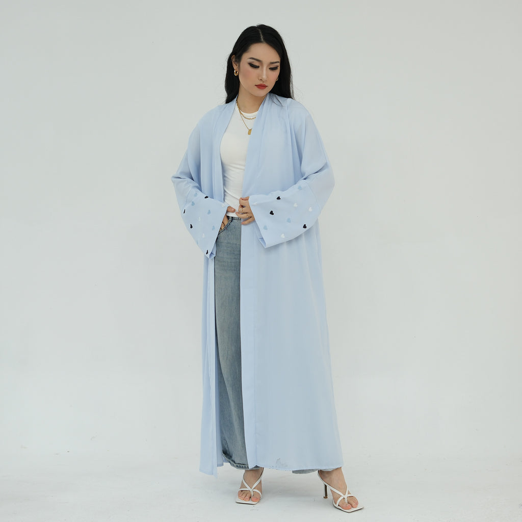 Heart Embroidery Open Abaya