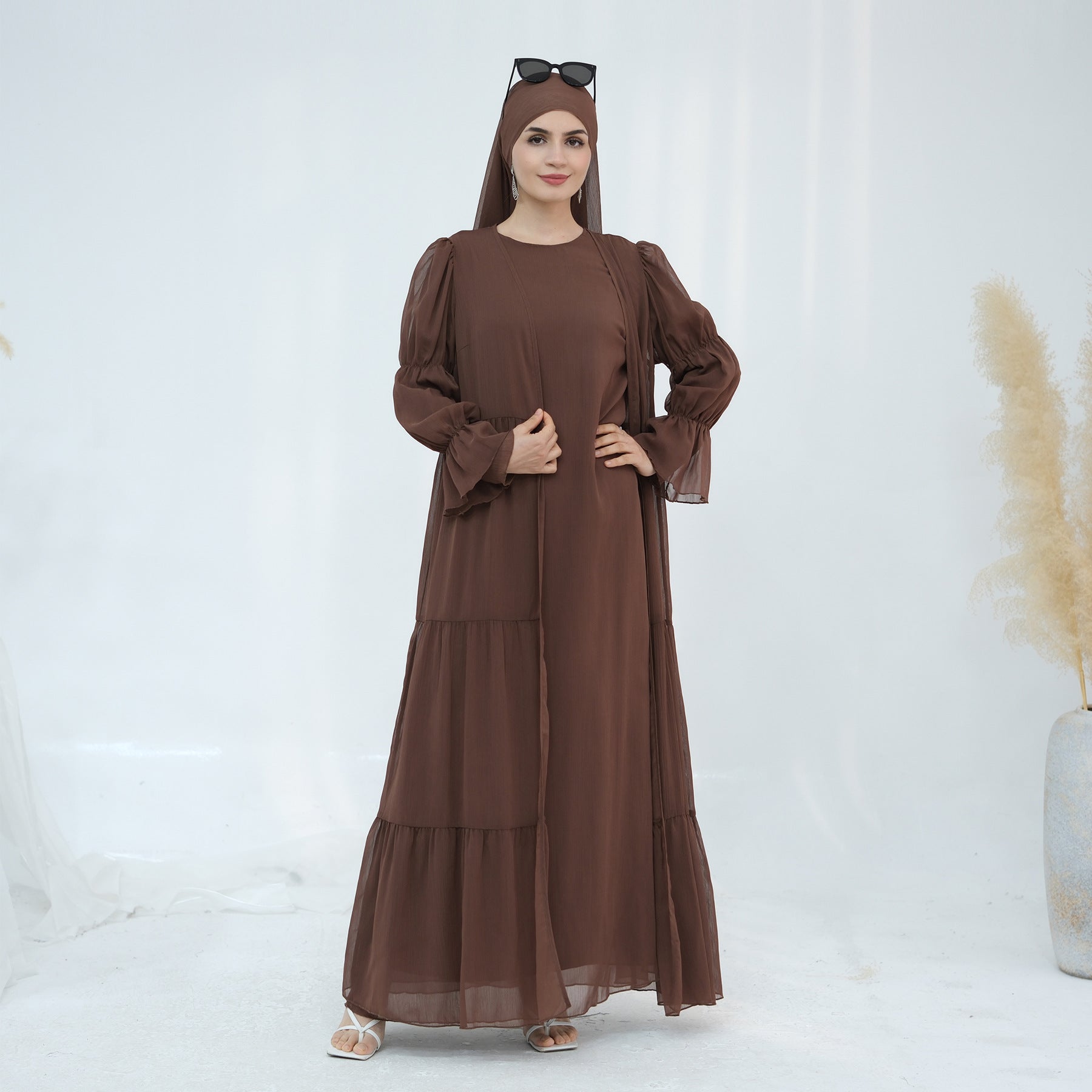 3 Pcs Set Elegant Chiffon Abaya with Hijab