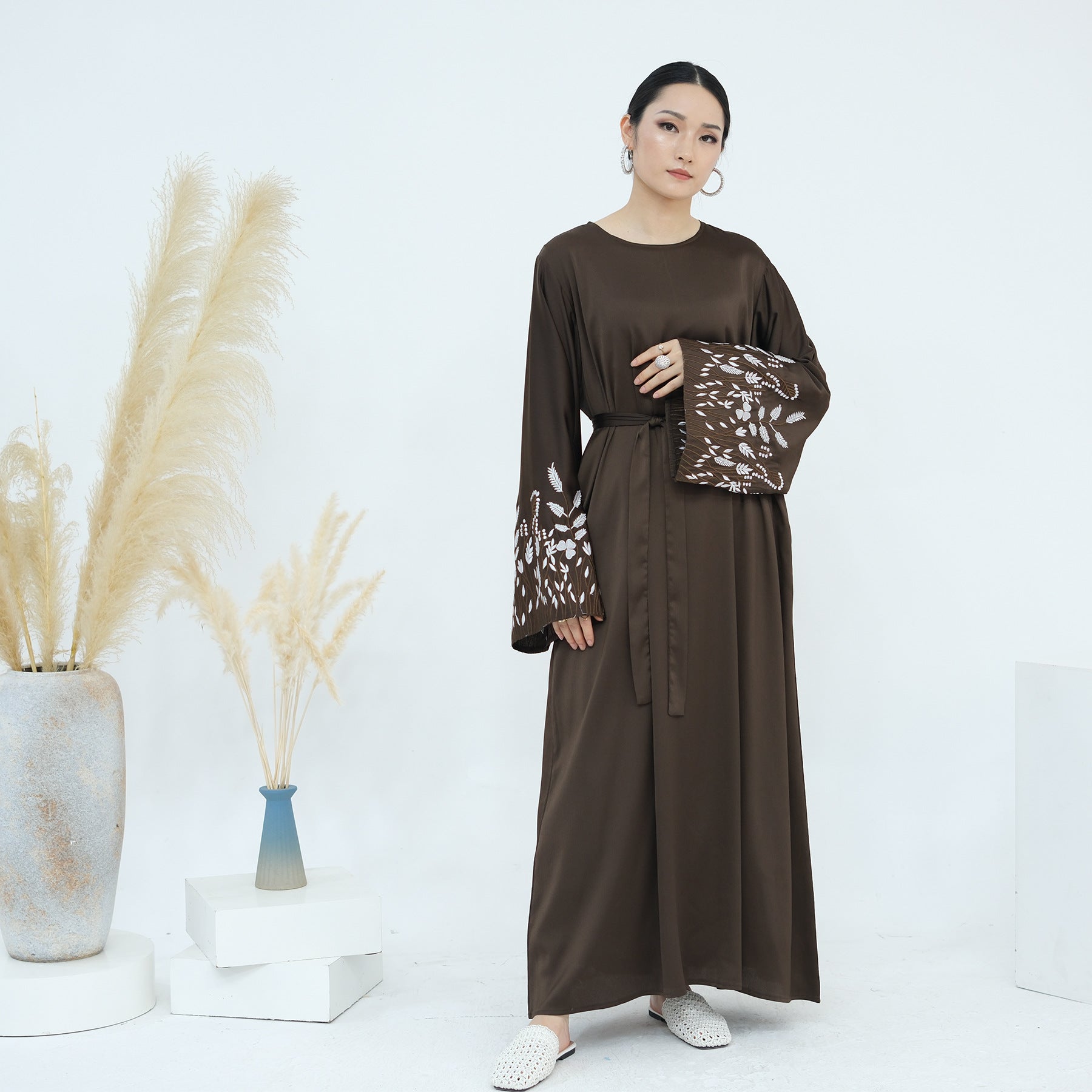 Embroidery Long Sleeved Dress Kaftan