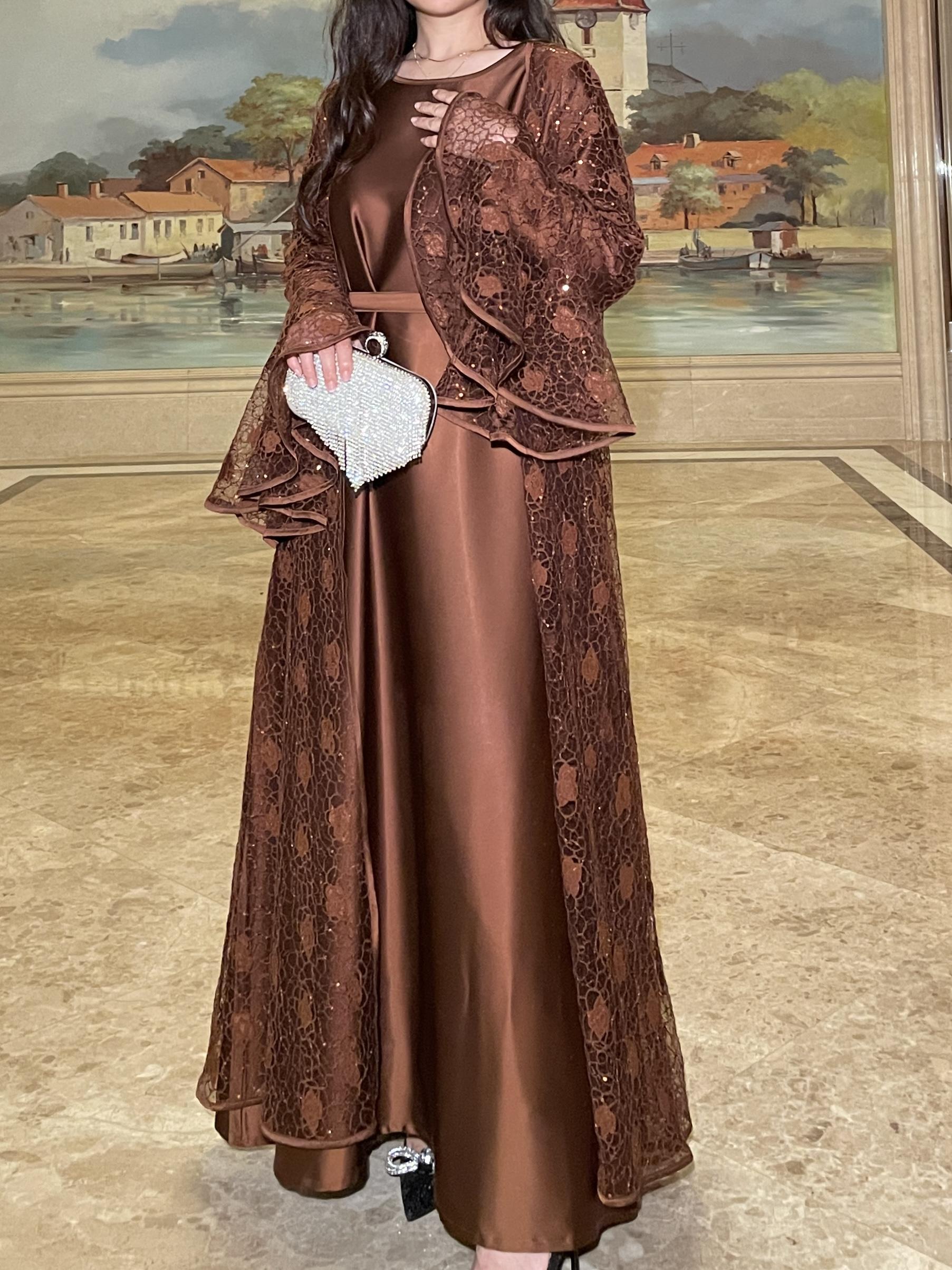 2 Pcs Shimmer Lace Abaya