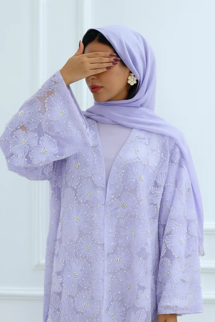 3D Flower Beaded Cardigan Abaya Set