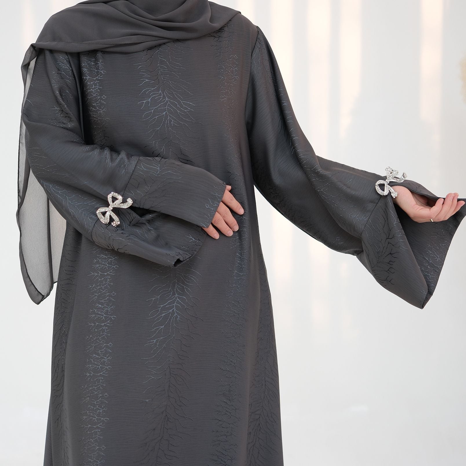 Fashion Jacquard Bow Dress with Hijab