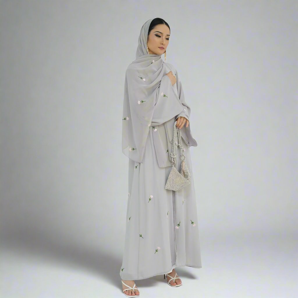 Floral Embroidery Abayas with Hijab