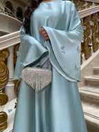 Elegant Butterfly Satin Open Abaya Dress