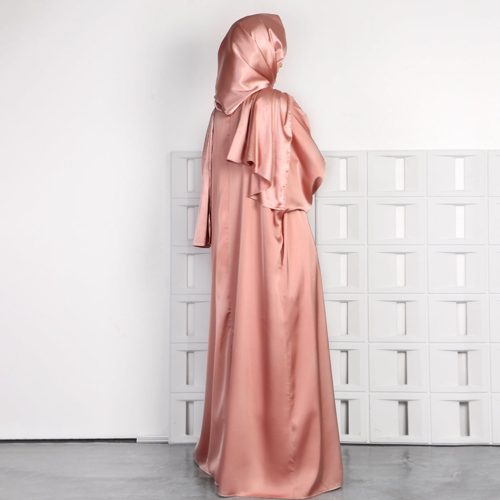 Satin Open Abaya With Belt