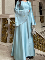 Elegant Butterfly Satin Open Abaya Dress