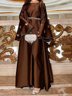 Elegant Butterfly Satin Open Abaya Dress