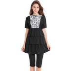 Black and White Printed Short Sleeve Swim Dress