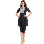 Black and White Printed Short Sleeve Swim Dress