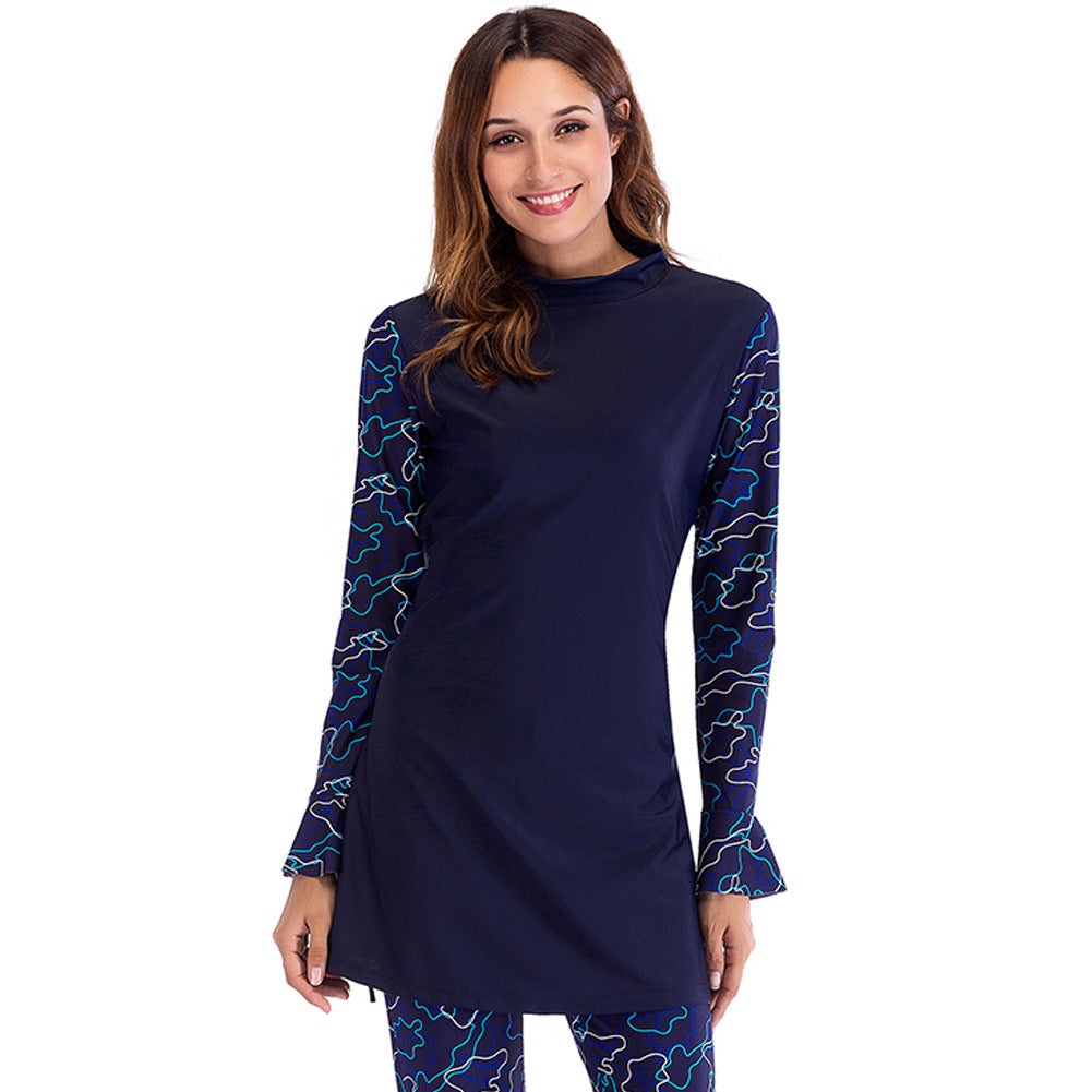 Stylish Tropical Print Modest Swimsuit Set