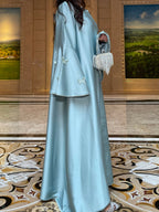 Elegant Butterfly Satin Open Abaya Dress