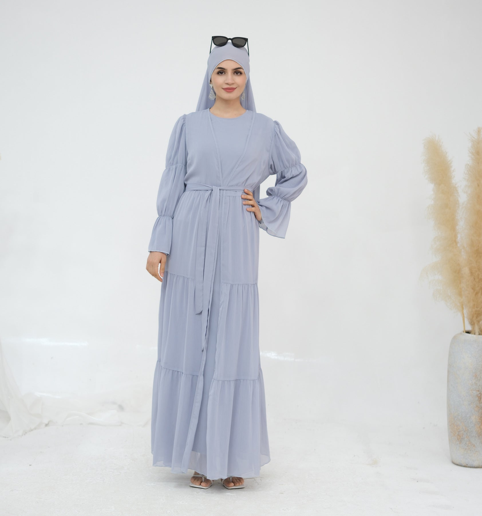 3 Pcs Set Elegant Chiffon Abaya with Hijab