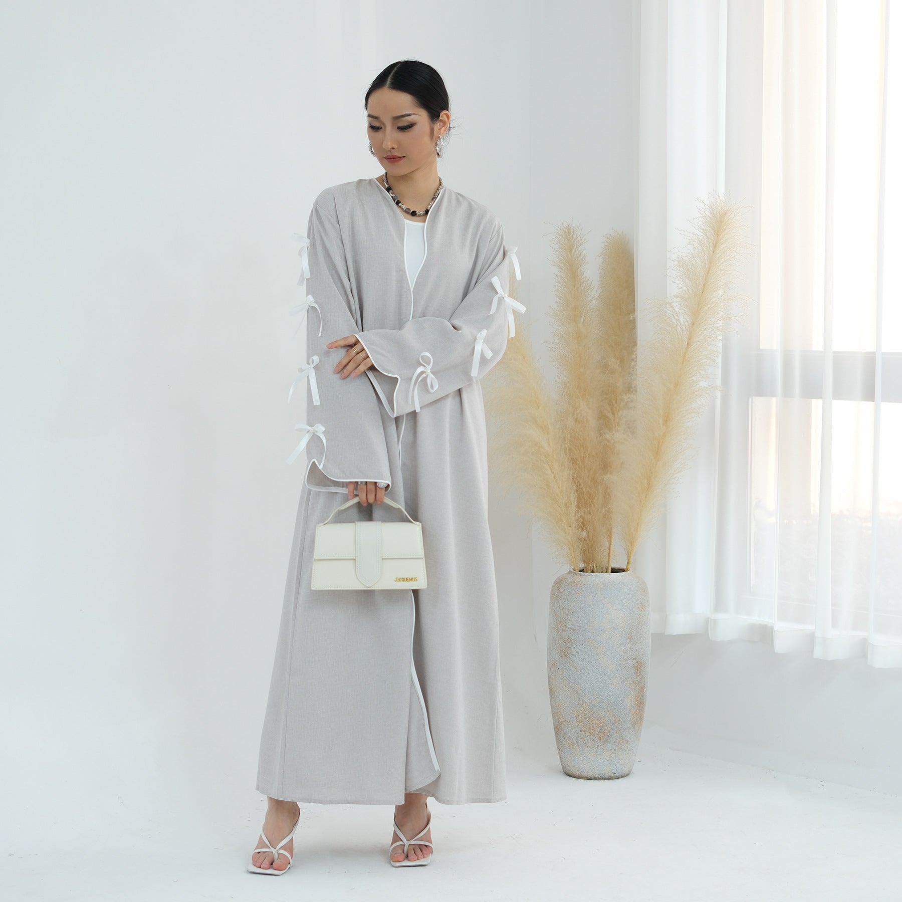 Bowknot Sleeve Muslim Open Abaya