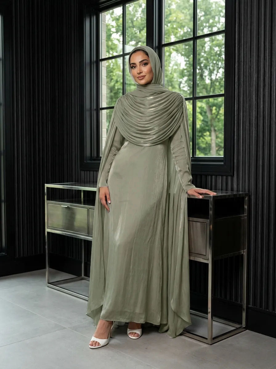 Elegant and Feminine Light Luxury Dress Abaya Green / XL
