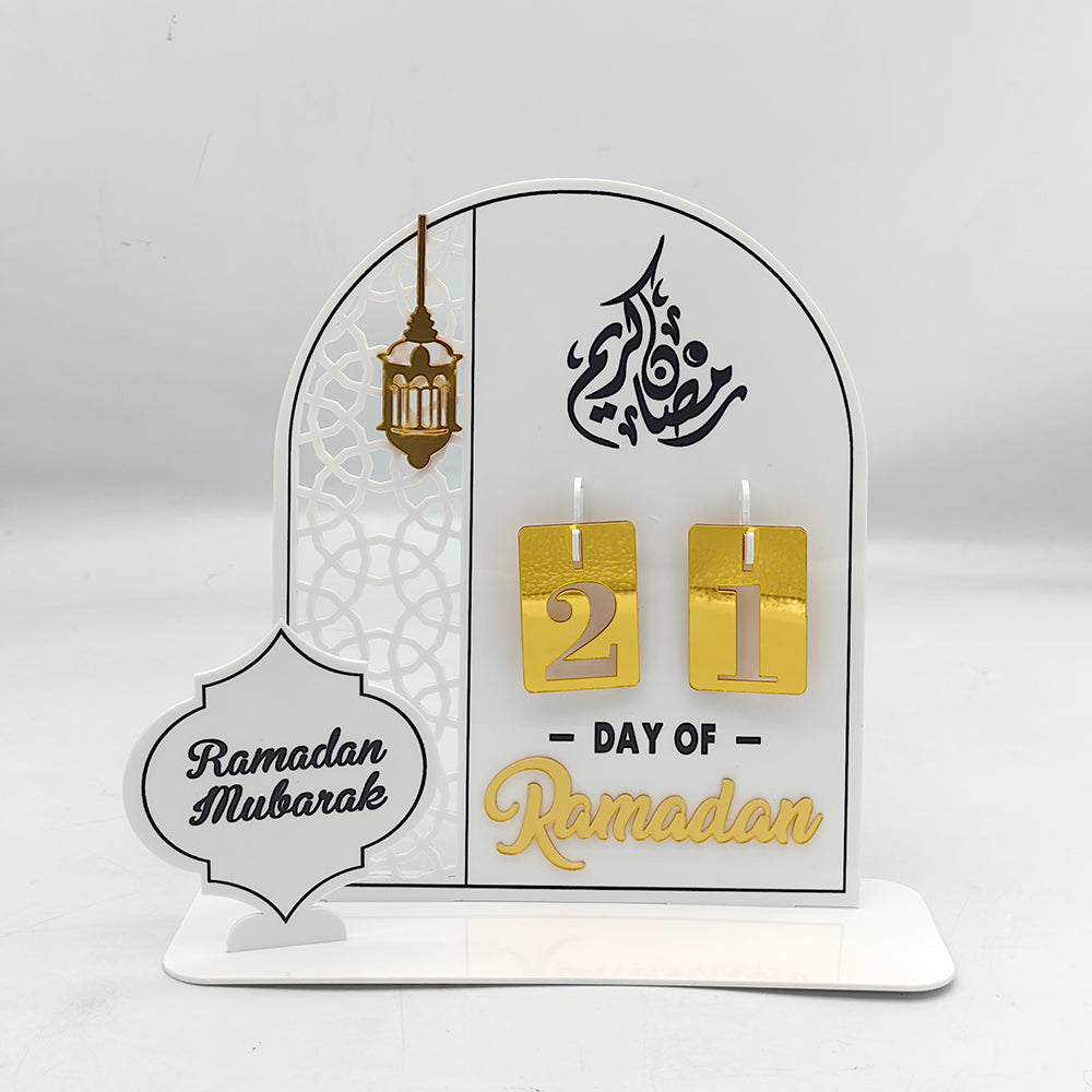 3D Golden Moon Ramadan Table Ornament White + Gold