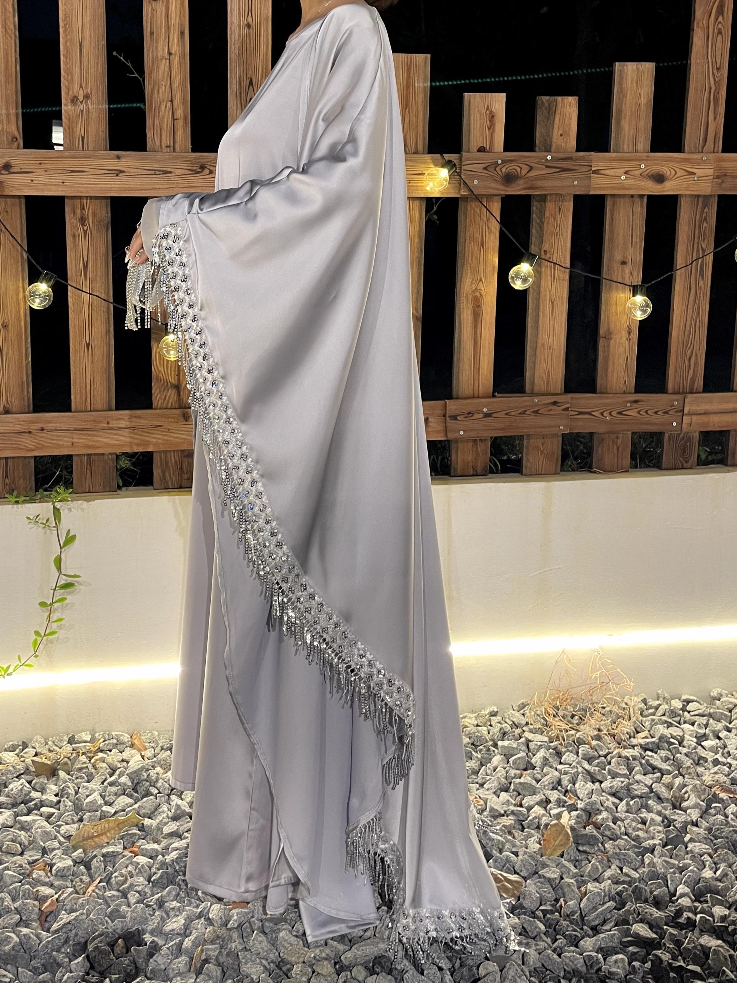 Butterfly Satin Abaya Set 2 Pieces With Inner Dress