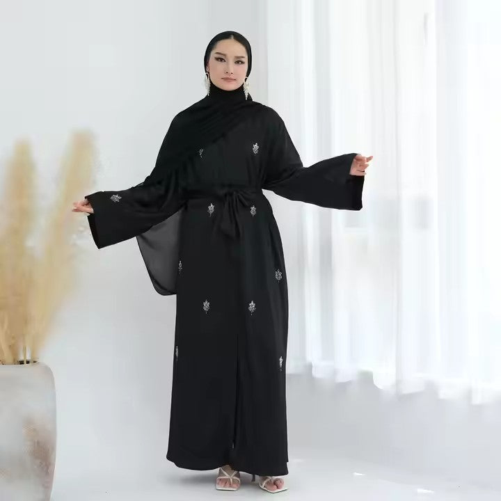 Solid Color Beaded Cardigan Abaya