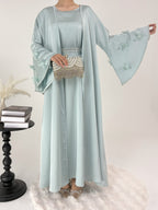 2 Pcs Butterfly Satin Abaya with Crystal Chain