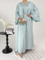 2 Pcs Butterfly Satin Abaya with Crystal Chain