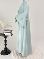 2 Pcs Butterfly Satin Abaya with Crystal Chain