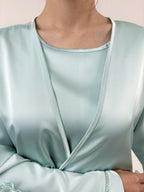 2 Pcs Butterfly Satin Abaya with Crystal Chain