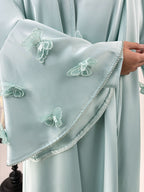 2 Pcs Butterfly Satin Abaya with Crystal Chain